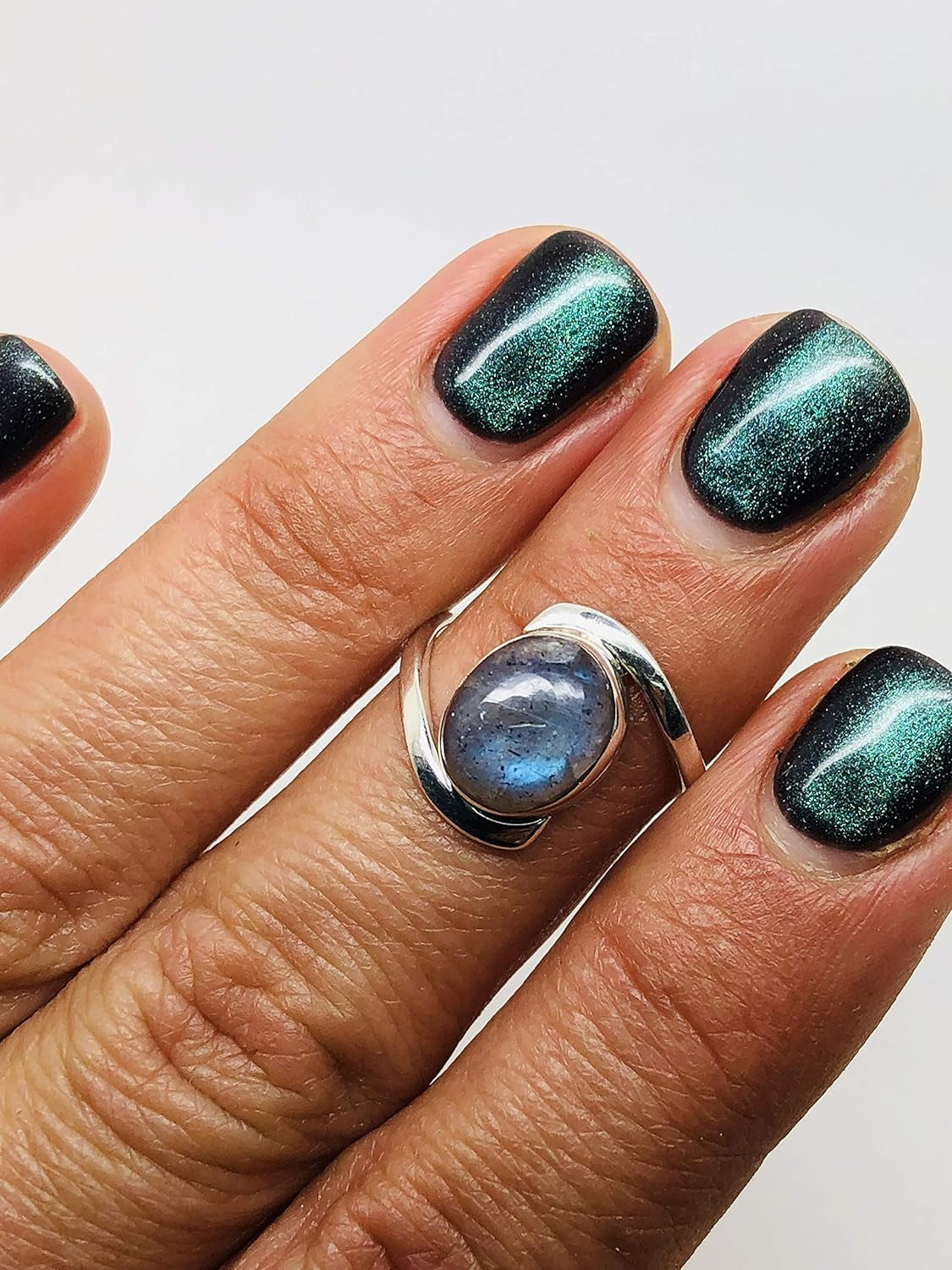 Oval Labradorite 925 Sterling Silver Ring - Delicate BOHO Chic Jewelry - Fashionable and Stylish for Girls and Women with Velvet Gift Bag/Box - Made by Indian Artisans - Size 5-10