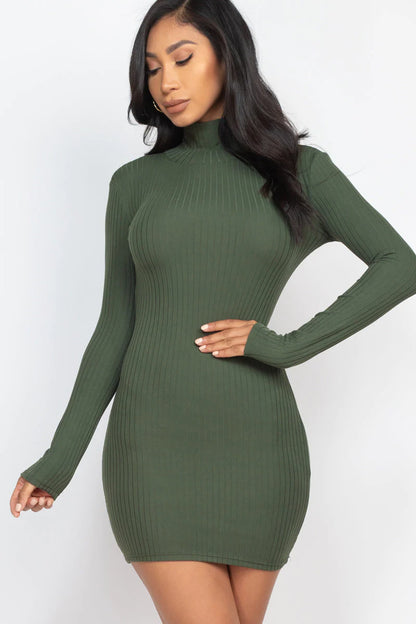 FALL Ribbed Mock Neck Bodycon Mini Dress