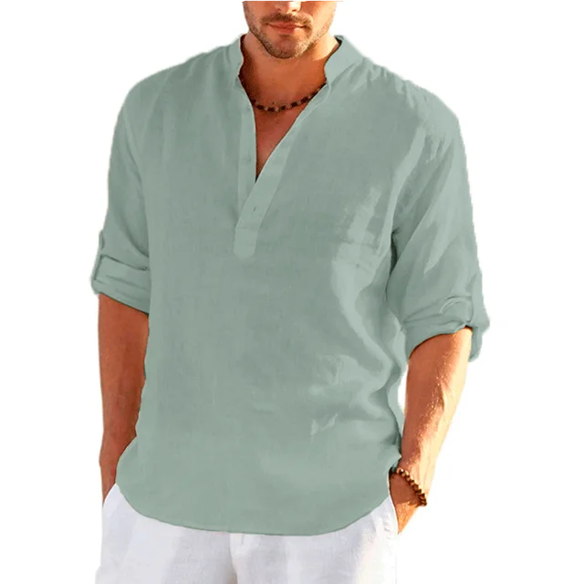 12 Colors!New Men'S Linen Long Sleeve Shirt Solid Color Casual Cotton Linen Shirts Tops S-5XL Hawaiian Shirts