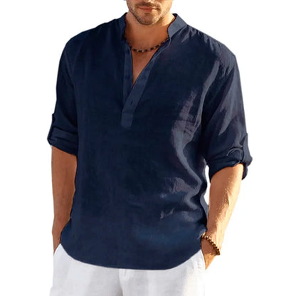 12 Colors!New Men'S Linen Long Sleeve Shirt Solid Color Casual Cotton Linen Shirts Tops S-5XL Hawaiian Shirts