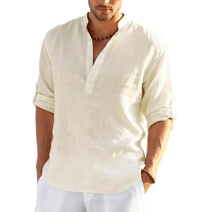 12 Colors!New Men'S Linen Long Sleeve Shirt Solid Color Casual Cotton Linen Shirts Tops S-5XL Hawaiian Shirts