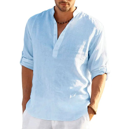 12 Colors!New Men'S Linen Long Sleeve Shirt Solid Color Casual Cotton Linen Shirts Tops S-5XL Hawaiian Shirts