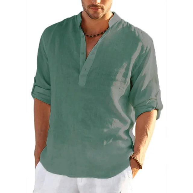 12 Colors!New Men'S Linen Long Sleeve Shirt Solid Color Casual Cotton Linen Shirts Tops S-5XL Hawaiian Shirts