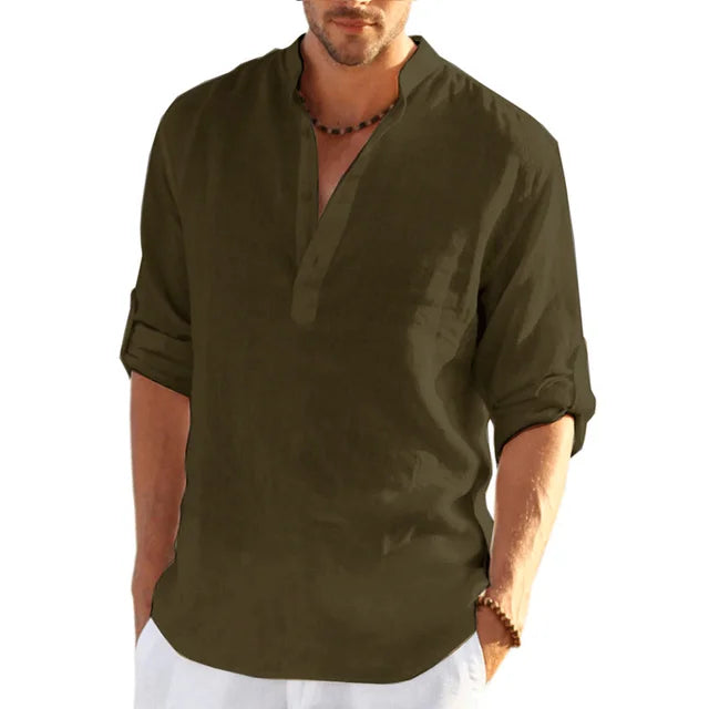 12 Colors!New Men'S Linen Long Sleeve Shirt Solid Color Casual Cotton Linen Shirts Tops S-5XL Hawaiian Shirts