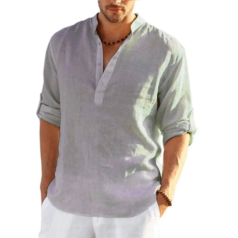 12 Colors!New Men'S Linen Long Sleeve Shirt Solid Color Casual Cotton Linen Shirts Tops S-5XL Hawaiian Shirts