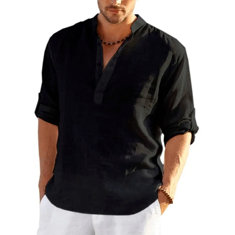 12 Colors!New Men'S Linen Long Sleeve Shirt Solid Color Casual Cotton Linen Shirts Tops S-5XL Hawaiian Shirts