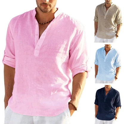 12 Colors!New Men'S Linen Long Sleeve Shirt Solid Color Casual Cotton Linen Shirts Tops S-5XL Hawaiian Shirts