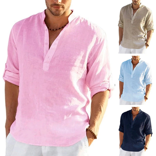 12 Colors!New Men'S Linen Long Sleeve Shirt Solid Color Casual Cotton Linen Shirts Tops S-5XL Hawaiian Shirts