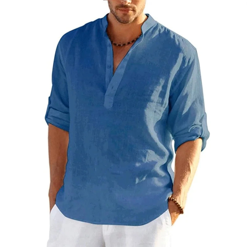 12 Colors!New Men'S Linen Long Sleeve Shirt Solid Color Casual Cotton Linen Shirts Tops S-5XL Hawaiian Shirts