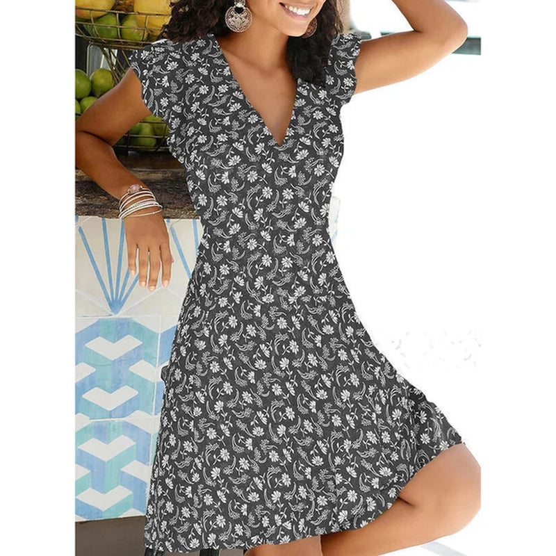 New Summer V Neck Floral Print Party Dress Women Vintage Sleeveless Tank Mini Dress Spring Loose A-Line Dress 2021