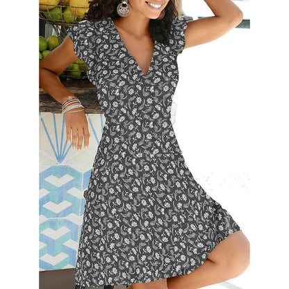 New Summer V Neck Floral Print Party Dress Women Vintage Sleeveless Tank Mini Dress Spring Loose A-Line Dress 2021