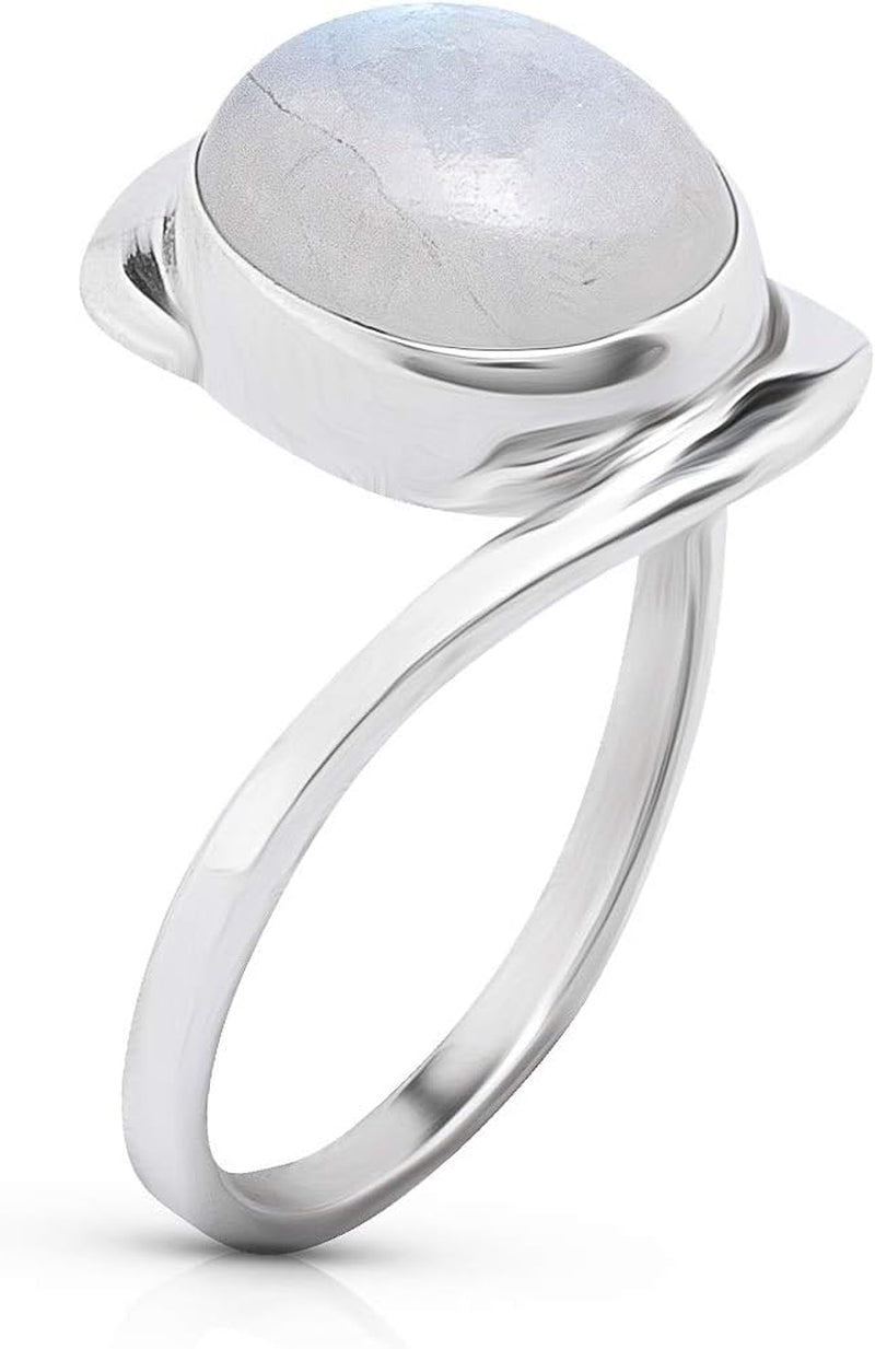 Oval Moonstone Ring- 925 Sterling Silver - Ethnic Boho Chic Hand Made Jewelry - Fashionable and Stylish for Girls and Women -Us Size 5-10