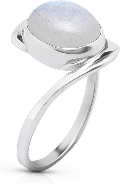 Oval Moonstone Ring- 925 Sterling Silver - Ethnic Boho Chic Hand Made Jewelry - Fashionable and Stylish for Girls and Women -Us Size 5-10