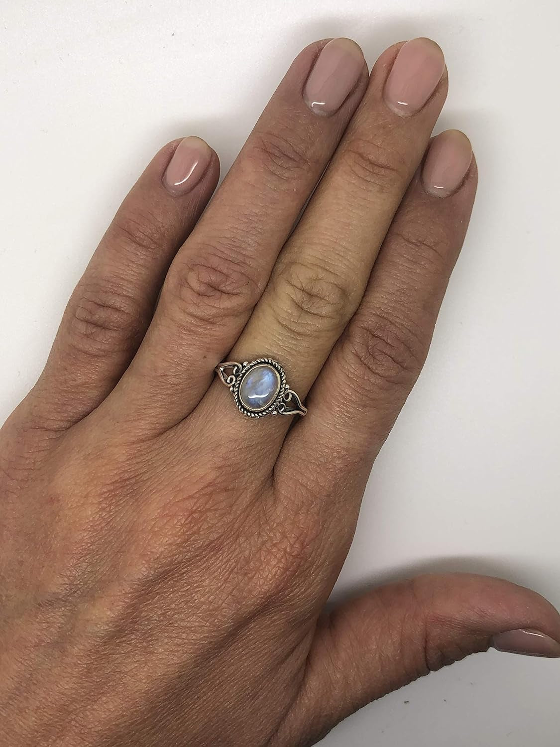 Oval Moonstone - 925 Sterling Silver Ring - Delicate BOHO Chic Jewelry - Fashionable and Stylish for Girls and Women with Velvet Gift Bag/Box - Made by Indian Artisans - Size 5-9