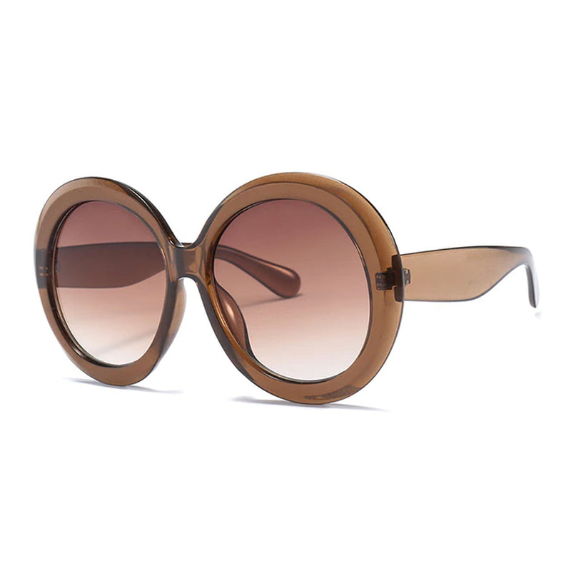 Vintage Big round Sunglasses Women Brown Gradient Oversized Sun Glasses Female Fashion Luxury Brand Designer Mirror Clear Shades