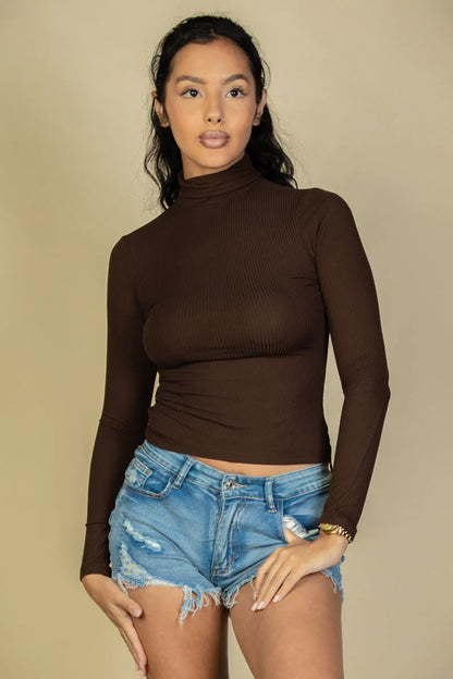 FALL Ribbed Turtleneck Long Sleeve Sweater Top