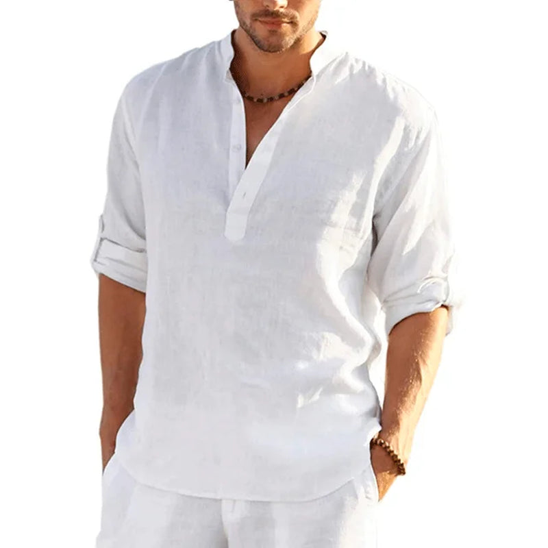 12 Colors!New Men'S Linen Long Sleeve Shirt Solid Color Casual Cotton Linen Shirts Tops S-5XL Hawaiian Shirts