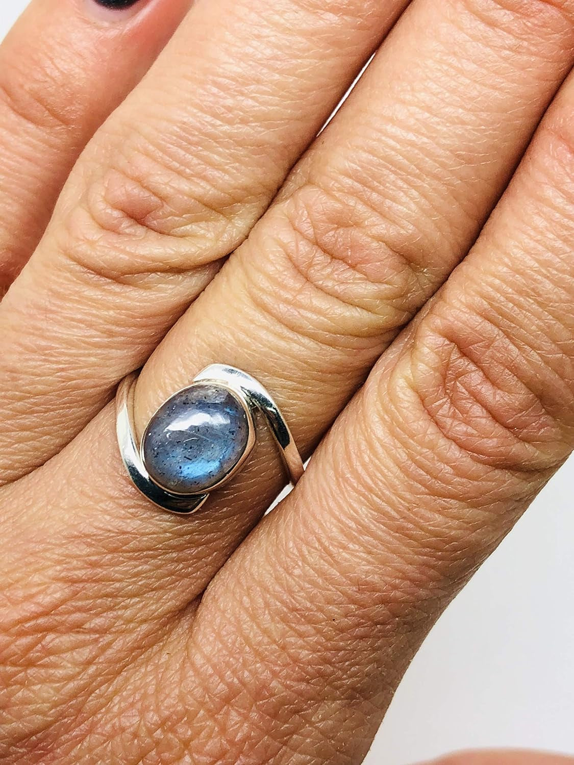 Oval Labradorite 925 Sterling Silver Ring - Delicate BOHO Chic Jewelry - Fashionable and Stylish for Girls and Women with Velvet Gift Bag/Box - Made by Indian Artisans - Size 5-10