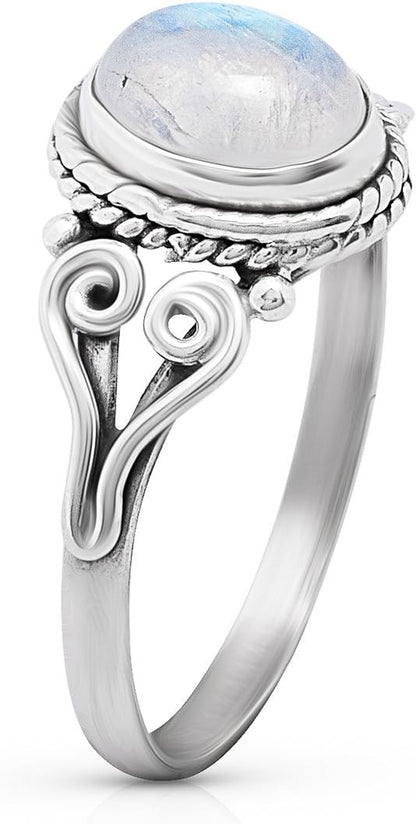 Oval Moonstone - 925 Sterling Silver Ring - Delicate BOHO Chic Jewelry - Fashionable and Stylish for Girls and Women with Velvet Gift Bag/Box - Made by Indian Artisans - Size 5-9