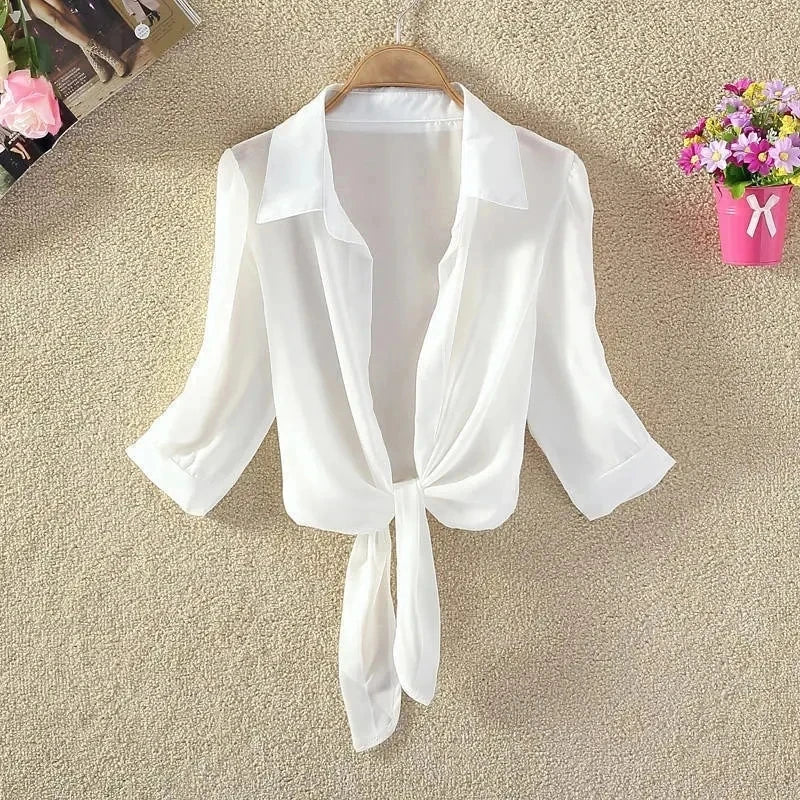 White Chiffon Polo-Neck Shirt Women'S Dress Sets Floral Vintage O-Neck Sleeveless Knee-Length Dresses for Women Two Piece Set
