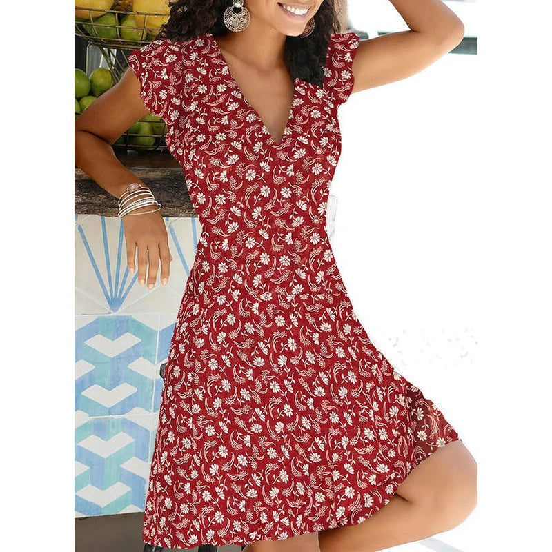New Summer V Neck Floral Print Party Dress Women Vintage Sleeveless Tank Mini Dress Spring Loose A-Line Dress 2021