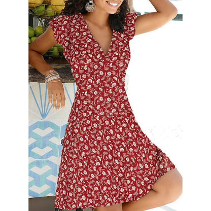 New Summer V Neck Floral Print Party Dress Women Vintage Sleeveless Tank Mini Dress Spring Loose A-Line Dress 2021