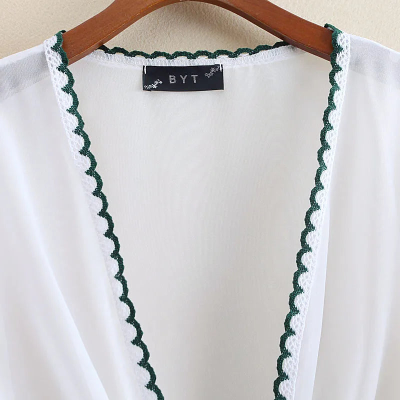 Front Tie Knot Chiffon Blouse Women 2022 Summer Loose Casual Blouse Chiffon Shirts Women Cardigan Elegant Beach Blouse Women